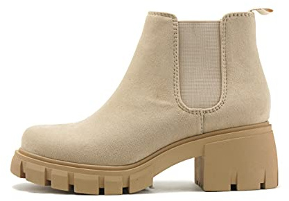 Soda PIONEER ~ Women Lug Sole Mid Heel Chelsea Fashion Ankle Bootie w/Double Elastic Gore (Lt-wheat, 8)