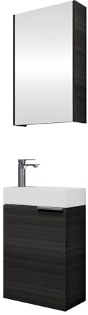 Planetmöbel Waschtischunterschrank mit Spiegelschrank Badmöbel | Set 40cm, Badezimmer Gäste WC Anthrazit