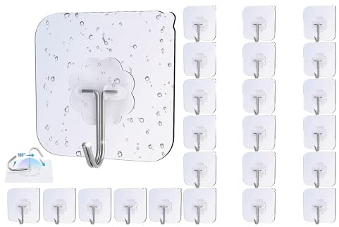 DERDOUT 24pcs Self Adhesive HookSelf Stick Heavy Duty Wall Hook Stick for Door Kitchen Bathroom Office Closet Seamless Hooks Transparent Waterproof and Oilproof