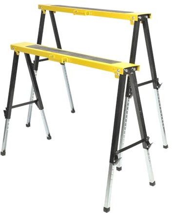 EURO VANADIUM - Lot de 2 Tréteaux Réglables Télescopiques en Métal - Hauteur Ajustable de 64 à 91 cm, Charge 150 kg - Tréteaux Pliables avec Surface Antidérapante - Travaux Escaliers, Bricolage