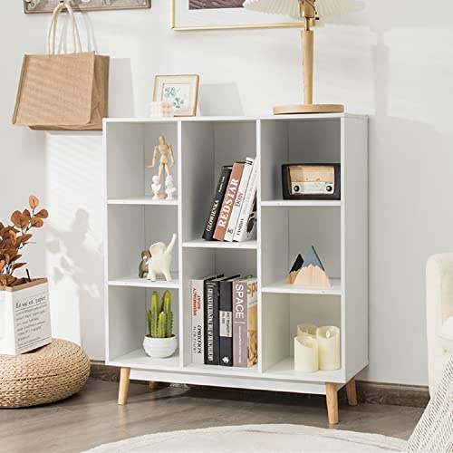 CASART Wooden Storage Bookcase, 8 Cube Open Bookshelf Display Sideboard, Home Office 3-Tier Freestanding Hallway Cupboard for Living Room, Bedroom, Study (80 x 30 x 93cm, White) | Home Office 3-Tier Freestanding Hallway Cupboard for Living Room, Bedroom, Study (80 x 30 x 93cm, White)