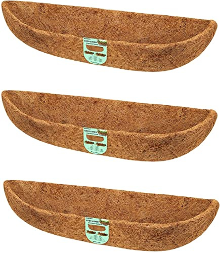 ROMXECZ 3 Pack 24in Coco Liner, Trough Coco Fiber Replacement Liner, Natural Coconut Coir Planter Wall Hanging Basket Pad for Window Box Decks, Gardens, Vegetable Flower Pots(24)