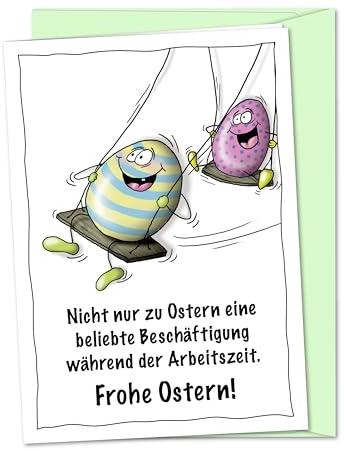 Lustige XL Osterkarte Eier schaukeln - Grußarte zu Ostern der etwas anderen Art für einen kleinen Spaß unter Freunden, Verwandten und Kollegen, sehr humorvolle Ostergrüße - inkl. Umschlag