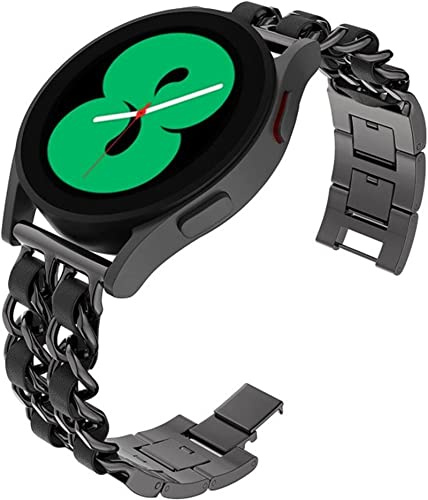 HYKEJJ Metallarmband mit Leder für Samsung Galaxy Watch 4 Armband 40mm/44mm, 20mm Damen Edelstahl Armband Gliederarmband Ersatzarmband Kompatibel mit Samsung Galaxy Watch 4 Armband 40mm/44mm (H)