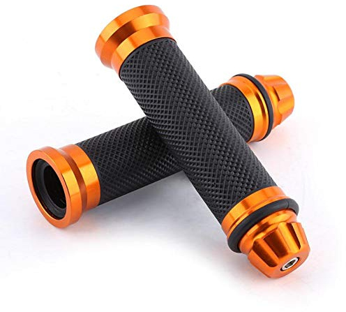 Majatou Motorcycle CNC Aluminum Rubber Handlebar Hand Grips, 7/8 Bar End Thruster Grip, Gold