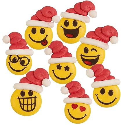 Günthart | 90 Gesichter mit Nikolausmützen | aus Zucker | essbare Tortendekoration | geeignet für jegliche Süßspeisen | passend zur Weihnachtszeit | lachende und lustige Gesichter
