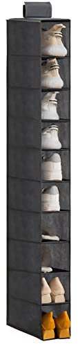YOUDENOVA Hanging Shoe Rack 10-Shelf Shoes Storage for Wardrobe Collapsible Hanging Shoe Organizer Slim Organiser Durable Fabric Wardrobe Storage Solutions for Shoes,Clothes,Hats -Grey