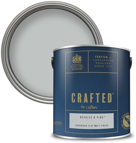 Crown CRAFTED Needles & Pins Matt Emulsion Light Grey Paint 2.5L | Light Grey velvety flat matt finish for interior walls, ceilings & wood. Soft to touch, hides imperfections, low VOC