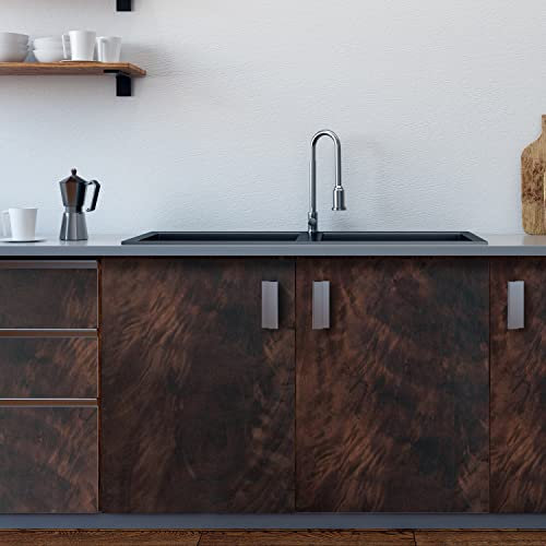 Alwayspon Pegatina autoadhesiva para muebles de mesa de café, cocina, estantes superiores, cajones de gabinete, papel pintado de madera de nogal negro