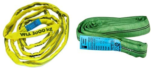 Braun 30101RS Rundschlinge 3000 kg Tragkraft, 10 m Umfang, endlos mit Polyesterkern, gelb & Braun 20021RS Rundschlinge 2000 kg Tragkraft, 2 m Umfang, endlos mit Polyesterkern, grün