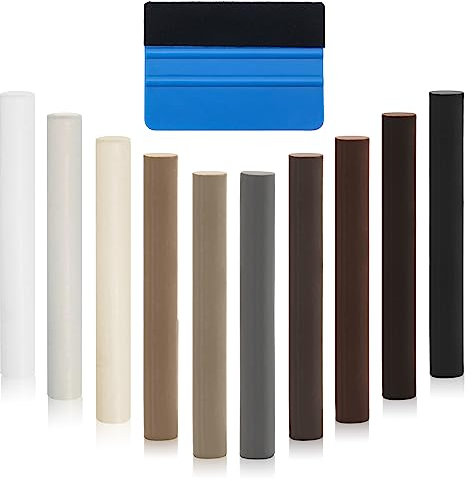 Hoedia Wood Repair Wax Sticks, Wax Filler Sticks with Scraper Tool, 10PCS Furniture Repair Wax Crayon, Grey Laminate Floor Repair Kit, Upgrade Wood Scratch Remover (Grey Laminate Floor Repair Kit)