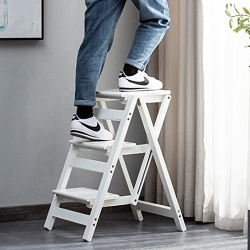 SXBHDM Klappleiter Klappstufen Leiterstuhl Hölzerner faltender 3-stufiger Leiterhocker, Multifunktions-Innen-Blumenständer Stiefhocker Küche Badezimmer Indoor Outdoor-Blumenständer