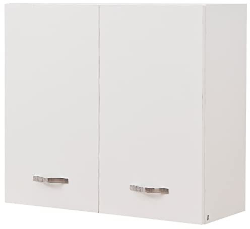 Shally Dogan Pensile Scolapiatti con Vassoio Salvagoccia da Cucina, Mobile a Parete in Legno Resistente, Armadio Sospeso con Due Ante e Due Ripiani, Dimensioni 80 x 32 x 72H cm (Bianco)