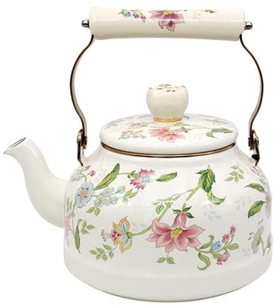 Bouilloire Émail Nostalgie Thé Bouilloire 2,5 L Style Ferme Rétro Bouilloire Induction Bouilloire Sifflante Pour Induction Cuisinière À Gaz Poêle À Bois Pendaison Crémaillère Cadeaux,B