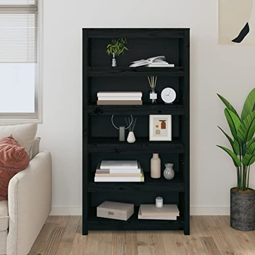 Festnight Bücherregal Regal Wandregal Raumteiler Regal Bücherschrank Stufenregal Raumtrenner Regal Treppenregale Schwarz 80 x 35 x 154 cm Massivholz Kiefer für Wohnzimmer und Arbeitszimmer
