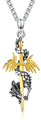Drachen Halskette Männer 925 Sterling Silber Drachen Kette Anhänger Schmuck Geschenke für Vatertagsgeschenk Geburtstag Weihnachten Damen Herren Ehemann Freund
