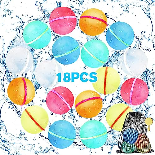 18 Stück Wiederverwendbare Silikon-Wasserballons Selbstdichtende, Wasserbomben Schnell Befüllbar Wasserballons Splash Bälle für Kinder Erwachsene Outdoor-Aktivitäten Wasserspiele Sommer Spaß Aktivität