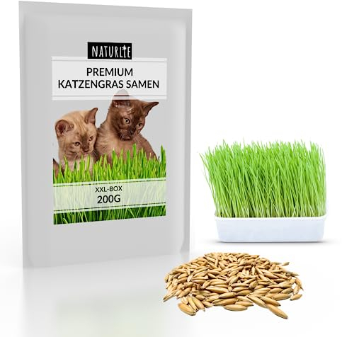 Naturlie XXL 200g Premium Katzengras Samen Set: Saatgut für 80 Töpfe fertiges Katzengras - Saatgut für eine sanfte/weiche Katzenwiese - Premium Saatgut für Deine Katze