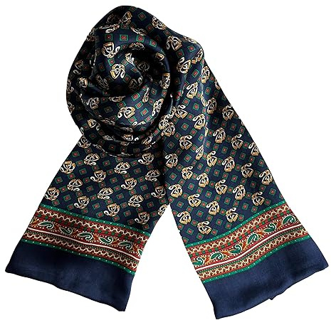 JWSilk Sciarpa lunga in Charmeuse di seta per uomo, Blu, 63 inches x 10 inches