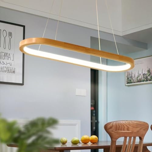 Quevia-Eletro Moderne Esstisch Pendelleuchte LED Dimmbar Hängelampe Holz Oval Höhenverstellbar Kronleuchter Mit Fernbedienung 41W Esszimmer Hängeleuchte Kreativität Küche Wohnzimmerlampe Büro Lampe