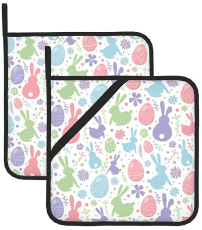 Confezione da 2 presine da cucina, a forma di coniglietto pasquale, resistenti al calore, con tasche ad anello per appenderle, per forno, microonde, per cucinare, campeggio, cottura