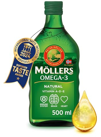 Moller’s ® | Aceite de hígado de bacalao | Complemento dietético con omega-3 EPA, DHA y vitaminas A, D y E | Sabor Neutro | 500 ml