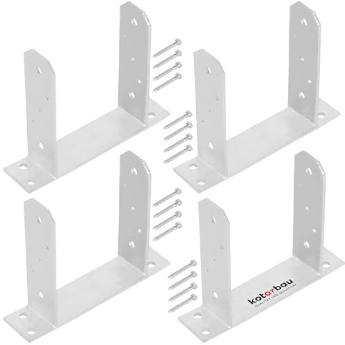 KOTARBAU® 4 stycken Stolphållare 160 mm TT varmförzinkat stål stolphållare för fastsättning av betongankare för stolpar, trästolpar, stolpe, stolpe, stolpankare, staketstolpar, metall, golvfot för