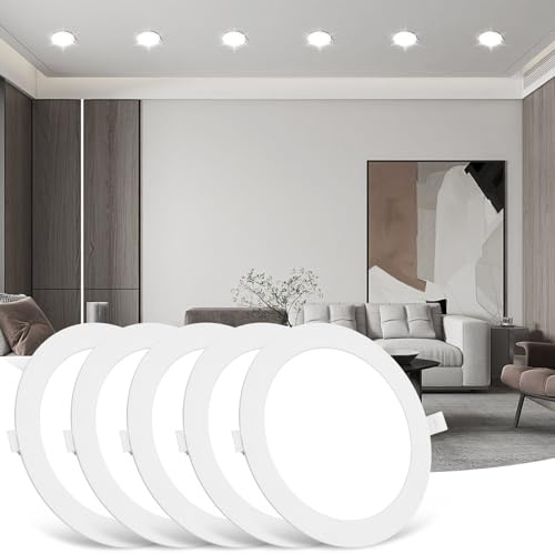Sararoom 5Packs 18W LED Round Ceiling Panel Light 6500K Cool White Ultra Slim Downlights 1620lm Recessed Ceiling Lights for Living Room Bedroom Bathroom Corridor Kitchen Office Shop