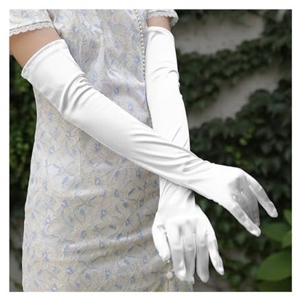 LNNXSZ Damen Handschuhe Satin Einfarbiger grüner Satin-Handschuh, Lange Brauthandschuhe, Schwarze Opernlänge, Damen-Tanz-Party-Hochzeitshandschuhe, Elegante Handschuhe(Color:Ivory)