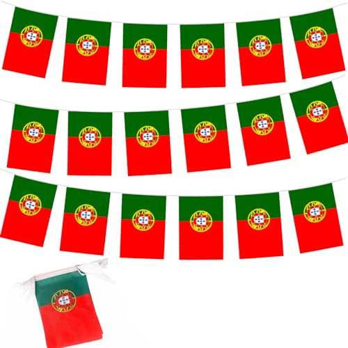 Banderole de drapeaux portugais 10 m pour jeux olympiques de 2024 - Décoration de fête de football - Bannière pour événements de bar, jardin, célébrations du Portugal
