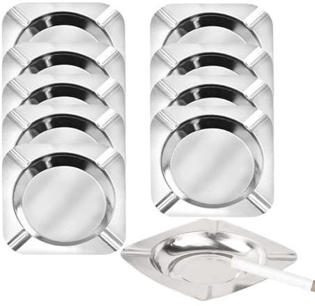 Aschenbecher aus Edelstahl für Raucher, Terrasse und Partys, quadratisch, silberfarben, 11,4 x 11,4 x 1,5 cm, 10 Stück