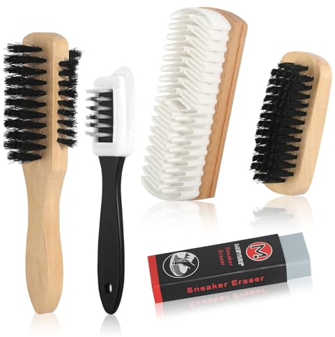 Wildlederbürste für Schuhe Set 5 Stück Vielseitig Einsetzbare Raulederbürste Schuhbürsten Set Wildleder Pflege Bürste Nubukleder Bürste Kreppbürste mit Radiergummi für Rauleder Nubuk Veloursleder