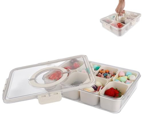 LDHHYH 2 Stück Snackbox mit Fächern, Snackteller mit Fächern, Snackschale mit Deckel und Griff, 8 Fächern Snack Aufbewahrungsbox, Snack Box,Snackbox Organizer für SüßIgkeiten Candy Snacks Picknick