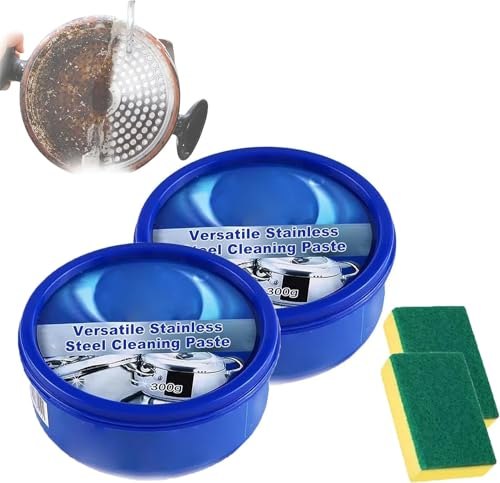 Versatile Stainless Steel Cleaning Paste, Kitchen Pot Cleaning Paste 300g, Stainless Steel Pan Cleaner, Stainless Steel Cleaner and Metal Polish, for Steel, Oven & Grill Cleaner (2pcs)