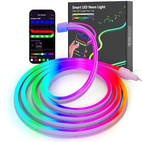 Kangtaixin Neon Ruban LED 2m, RGB Bande LED avec Contrôle APP Contrôle, Flexible Étanche Découpable Synchronisation Musicale Bandeau Lumineuse Led pour Intérieur Déco Maison