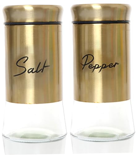 Salt and Pepper Shakers Set 150ml Glass Salt and Pepper Shakers with Stainless Steel Lids Refillable Spice Shaker Accessories for Kitchen Restaurant Gold