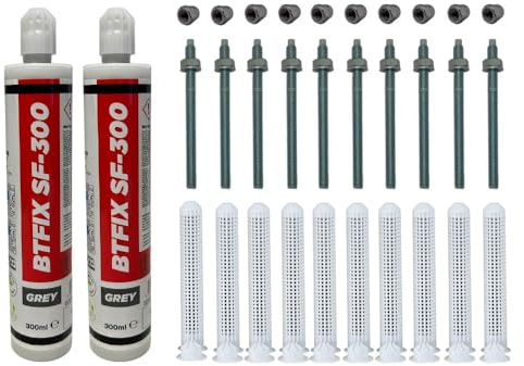 BATIFIX Schwerlast-Montageset I M16x250 Ankerstangen verzinkt + Siebhülsen inkl. Injektionsmörtel und Hutmuttern I Schwerlast-Anker I Schwerlast-dübel (Verzinkter Stahl, M16 x 250 mm)