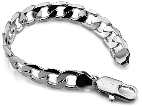 Dankadi - Pulsera cubana maciza, 10 mm, 12 mm, plata 925, para hombre, de 7 a 10 pulgadas, cadena de malla grande, con cierre de dragón, eslabón dorado, punk Hip Pop Miami