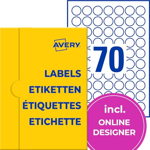 AVERY Zweckform P3414-25 Runde Etiketten (1.750 Klebepunkte, Ø25mm auf A4, runde Aufkleber zum Bedrucken, selbstklebende Produktetiketten, permanent haftende Marmeladenetiketten) 25 Blatt, weiß