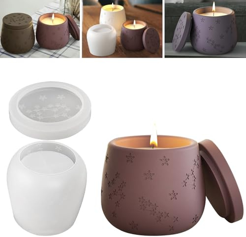 HuaMuDM Silikonform Kerzenhalter,Silikonform Kerzenhalter Mit Deckel | Silikonformen Gießformen,Beton Gießform Teelicht,Verwendung für Duftkerzen,DIY Harzguss,Weihnachten