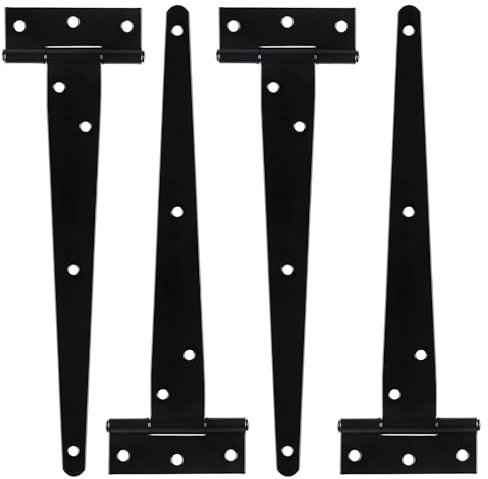 Zydiwo 4 Pièces Charnières Lourdes en T Charnière de Porte en T Noir avec Vis pour Porte de Remise Clôture en Bois Porte de Jardin Fenêtre (12 pouces)