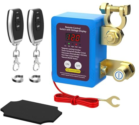 Mtsooning Drahtloser Ferngesteuerter Auto Trennschalter, 12V 240A Remote Batterie Trennschalter, automatische Abschaltung Schalter für Auto, RV, ATV, LKW, Boot (LED-Spannungsanzeige)