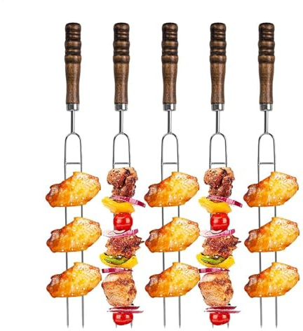 Matpinnar, metallspett, grillpinnar för grillpinnar | grillpinnar i metall med trähandtag, köksredskap, grillverktyg för utomhusbruk