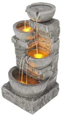 Fontana Solare Fontana d'acqua a LED per esterni con ciotole a cascata e pietre impilate per giardini fontana(Stacked Stone)