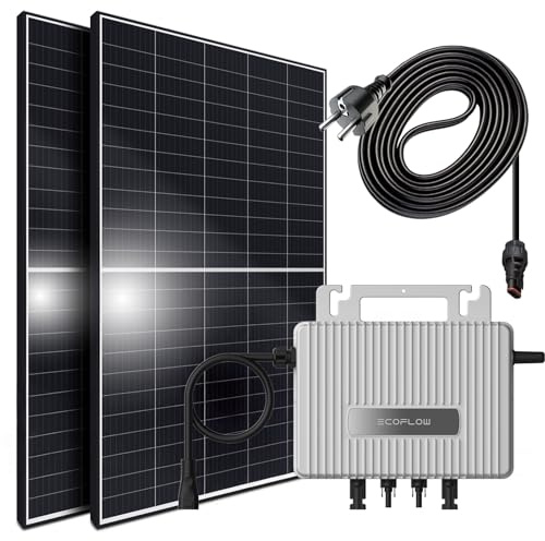 SUNNIVA® 850W Balkonkraftwerk 800W komplett Steckdose - Ecoflow Stream 800W Micro Wechselrichter - PV Solaranlage Komplettset - 2x 425W (850W) Solarmodule - inkl. 5m Kabel - Bluetooth, WIFI