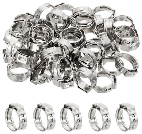 PATIKIL 1/2 Inch PEX Crimp Rings, 50 Pack Single Ear Hose Clamps Stainless Steel Cinch Crimp Ring Pinch Clamps for Pex Tubing Pipe Fitting Connections, Silver