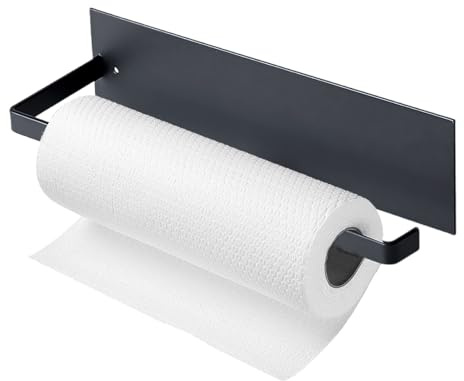 Porte-rouleau de papier essuie-tout magnétique sans perçage - En acier inoxydable - Pour rouleau de cuisine - Support mural - Convient pour réfrigérateur, micro-ondes, armoire en métal (noir)