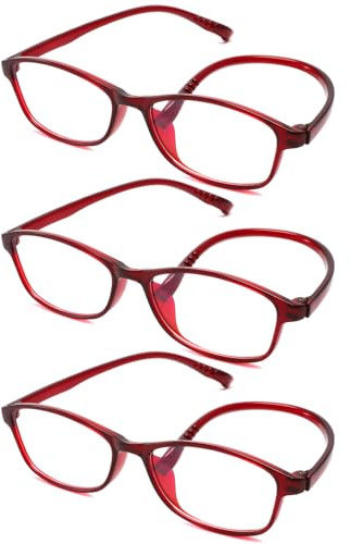 LANLANG Pack de 3 Gafas de Lectura para Mujer Hombre, Bloqueo de Luz Azul, TR90, 13g, Patillas Antideslizantes, Ligeras, +1.5 dioptrías