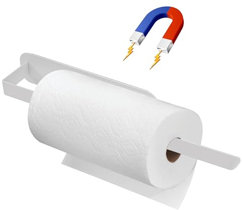 Yesaler Magnetico Portarotolo Cucina in Acciaio al Carbonio Senza Foratura porta Rotolo da Cucina da Cucina per Bagno Dispensa (Bianco)