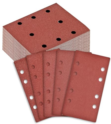 BIGP Schleifpapier Klett Set 100 Stück, 93 x 230 mm mit 8 Löchern für Staubabsaugung, Körnung 40 60 80 120 240, Kompatibel mit Multischleifer & Schwingschleifer, für Holz, Metall, Farbe
